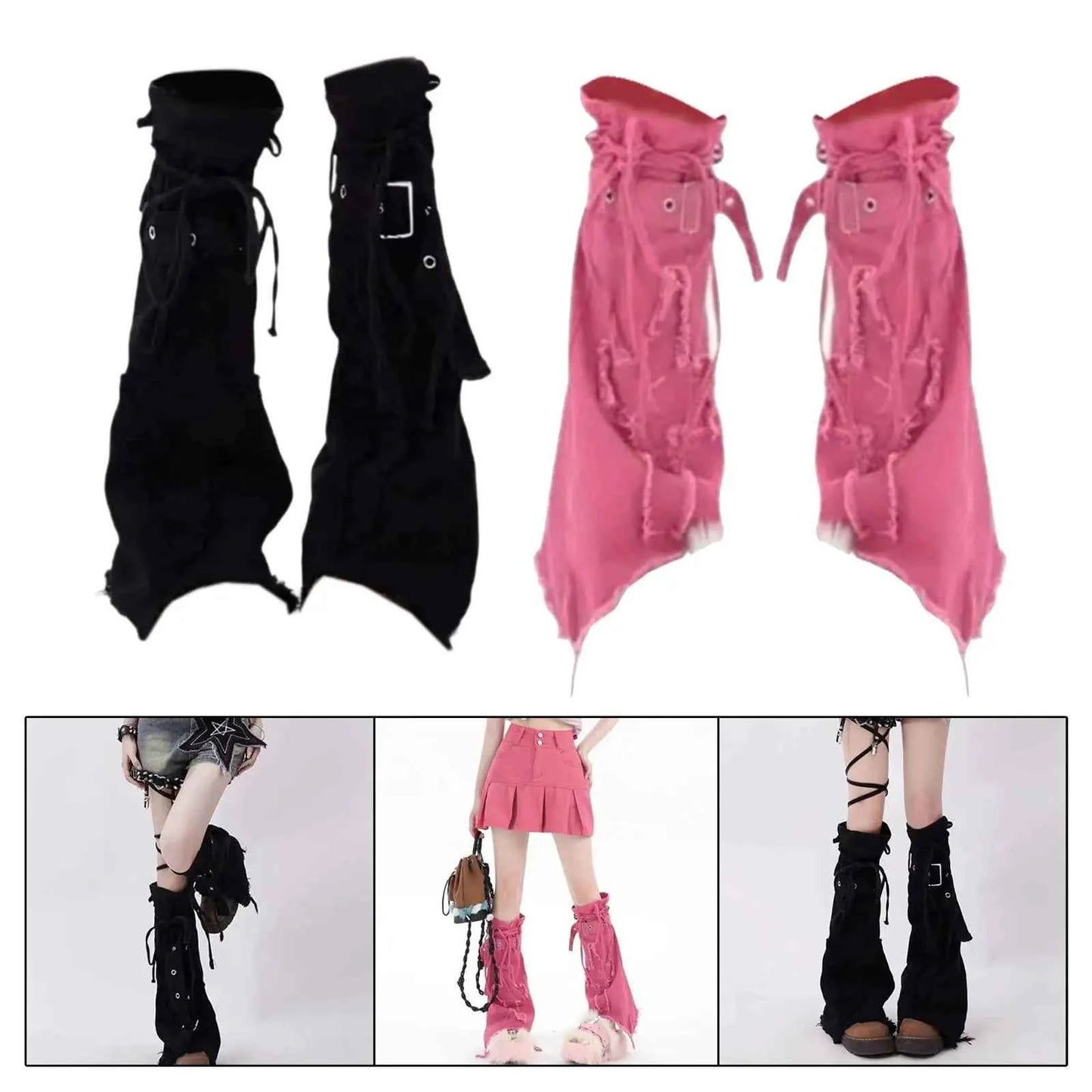 SS69 Y2K Grunge Thigh High Leg Warmers - Long Baggy Polyester Boot Cuffs