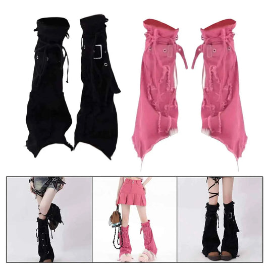 SS69 Y2K Grunge Thigh High Leg Warmers - Long Baggy Polyester Boot Cuffs