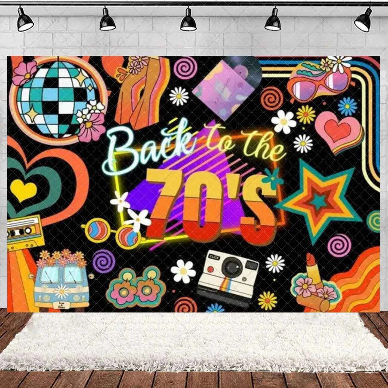 Retro Back to the 70s 80s 90s Backdrop Music Party Decorations Neon Light Graffiti Tapes Disco Background Photo Studio Supplies