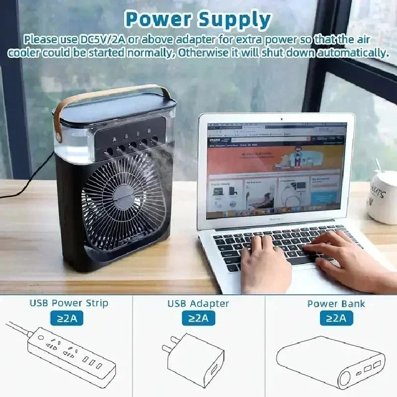 New 3 In 1 Fan AIr Conditioner Household Mini Air Cooler LED Night Light Portable Humidifier Air Adjustment Fan Office Home Fan SS69