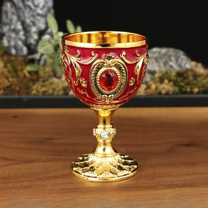 Vintage Medieval Hand-Engraved Metal Wine Goblet