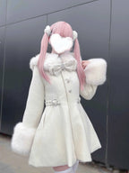 Original Japanese Mass-Produced Lace Jackets Girls Women Cute Bow Waist Cinch Heavy Drill Button Slim Fit Elegant Black Coat