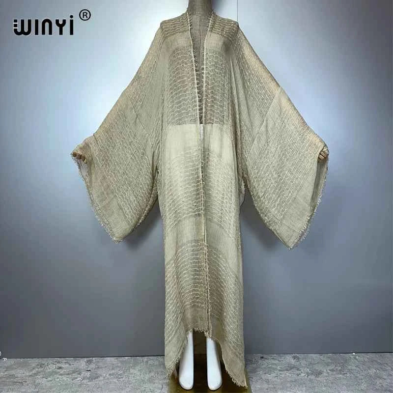 WINYI  high quality comfortable Women Soft Cardigan Loose Dress Party Boho Maxi beach Holiday Swimming Cover ups Africa Kimono