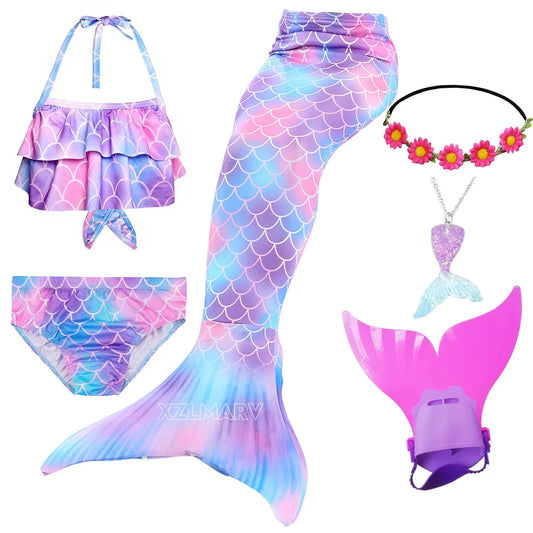 ZOCIC Girls Mermaid Tail Swimsuit Set with Top and Skirt for Swimming