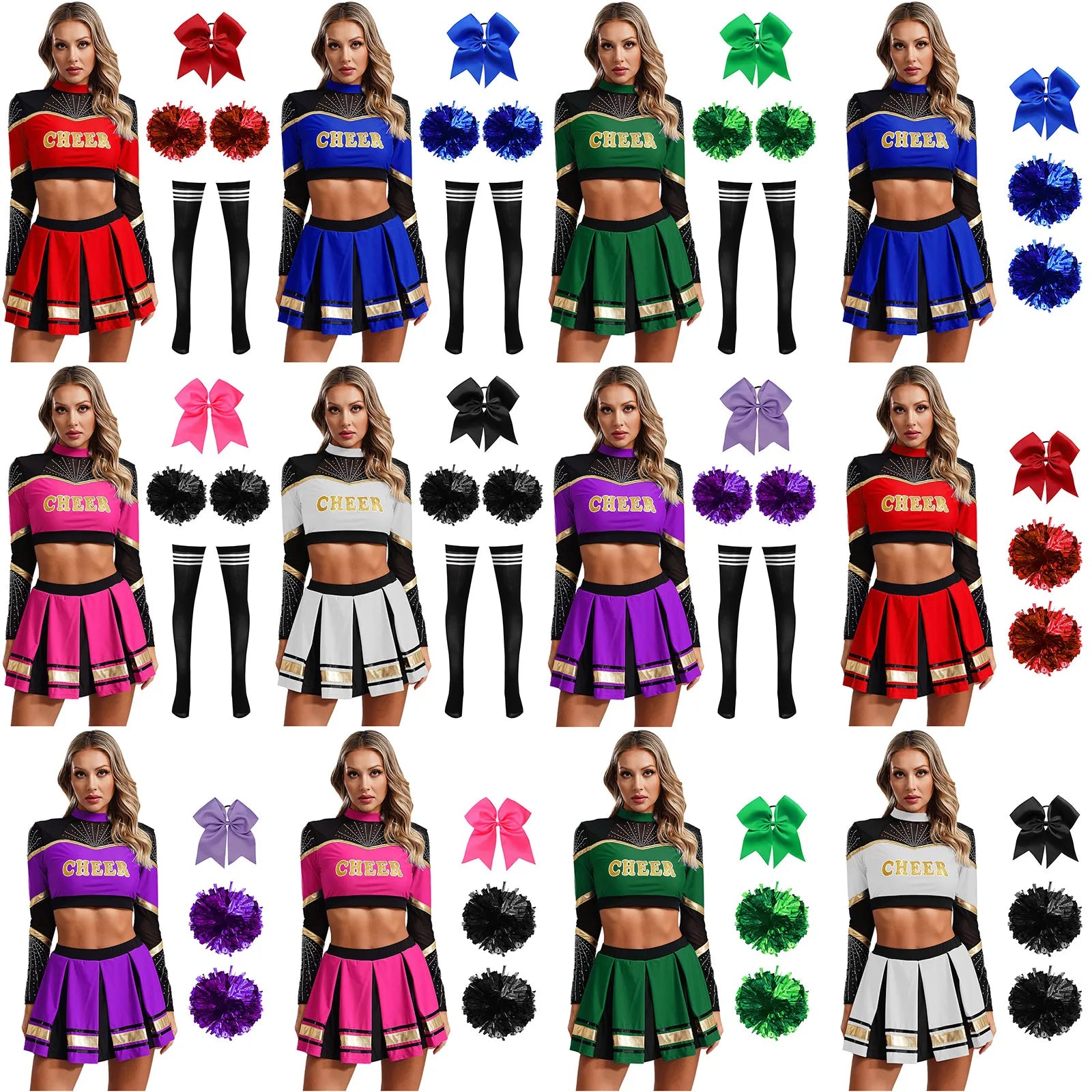 Women's Cheerleading Performance Costume Set with Crop Top and Skirt