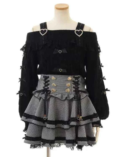 Original Japanese Mines Lolita Strap Skirts Women High Waist and Thin Frilly Pleated Skirt College Style Liz Girl Plaid Skirt