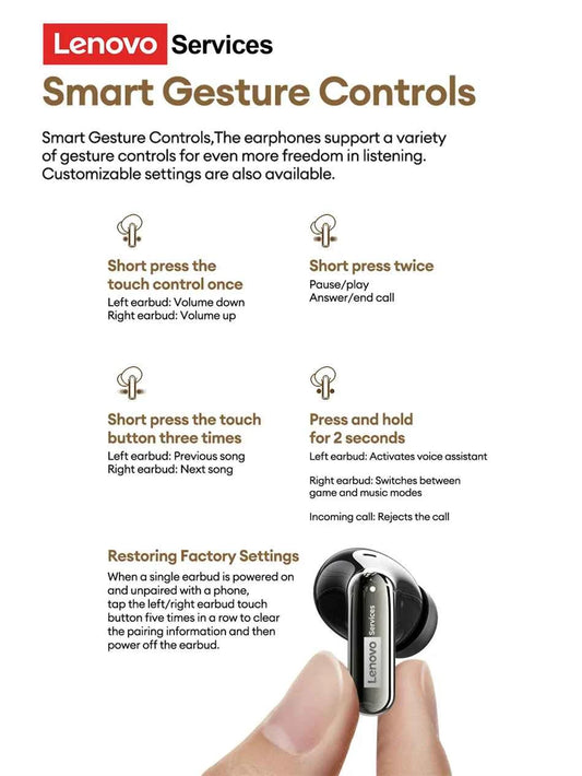 Lenovo LE208 TWS Bluetooth 6.0 Wireless Leather Earphones Stereo ENC Noise Cancelling Headphone 38ms Low Latency Gaming Headset