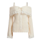 Pretty Cute Outfits Harajuku Cosplay Sweater Kawaii Lace Trim Off Shoulder Pullovers Y2K Aesthetic Vintage Long Sleeve Jumpers SS69 18.69 Type 1 / L