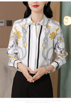Camisas Newest Exclusive Women Luxury Shirt Long Sleeve Lapel Satin Shirt Old Money Print Brand Design Shirt OL Blouse руба