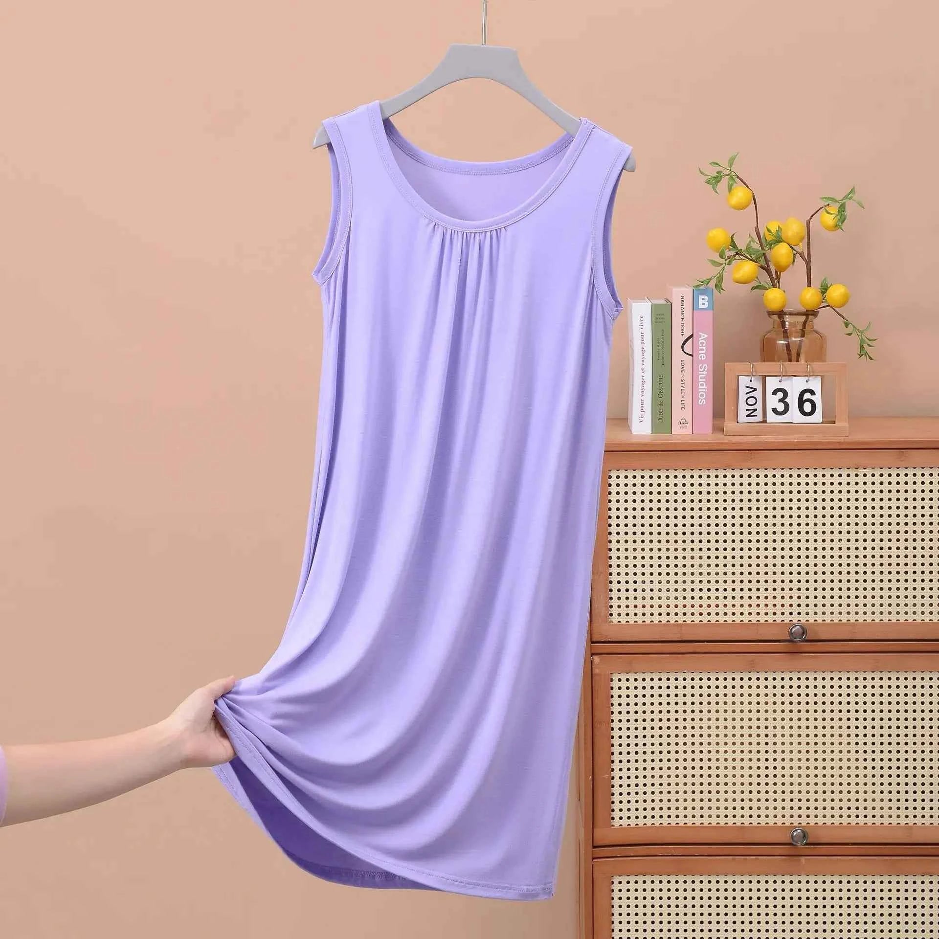 Plus size XL to 8XL Modal sleeveless sleepdress Summer lady's tank dress Loose camisole nightdress comfort dresses