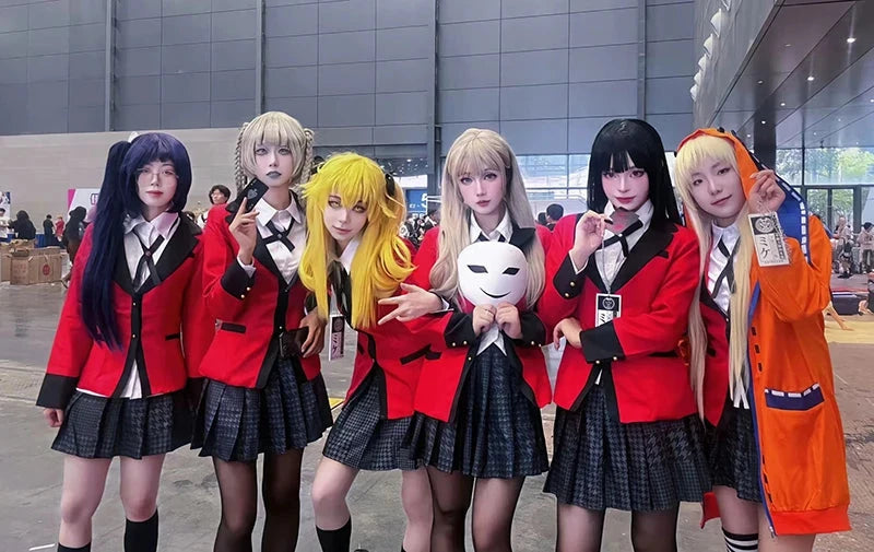 Anime Kakegurui Cosplay Costume Kirari Momobami Uniform Yumeko Sayaka Compulsive Gambler Japanese School Girl Pleated Skirt Suit SS69