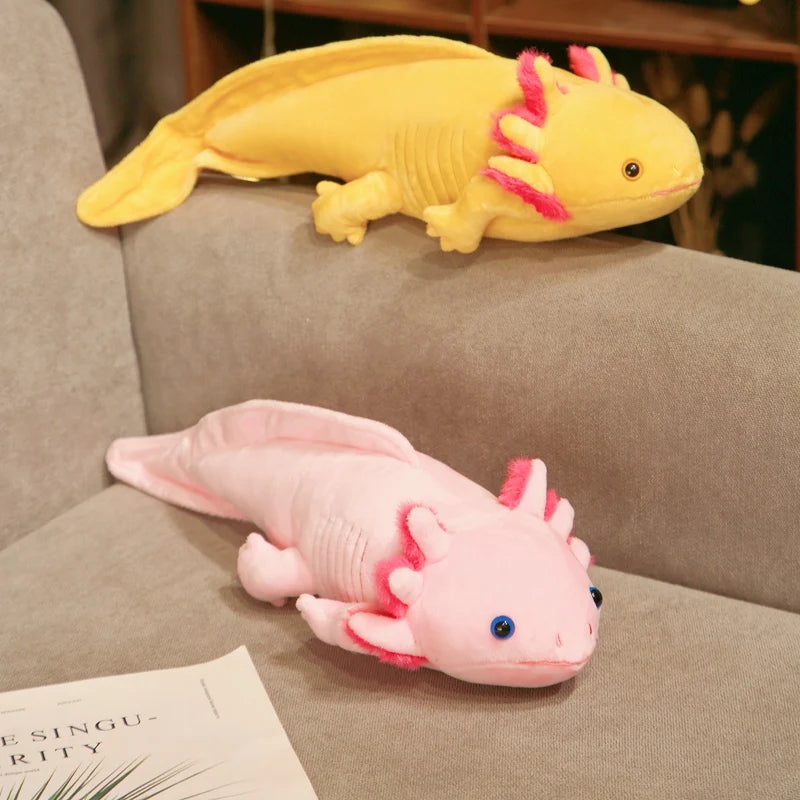 45-80cm Kawaii Colorful Newt Plush Toy Stuffed Cute Axolotl Salamander Fuzzy Plush Fish Appeasing Long Pillow Cushion Kids Gift SS69
