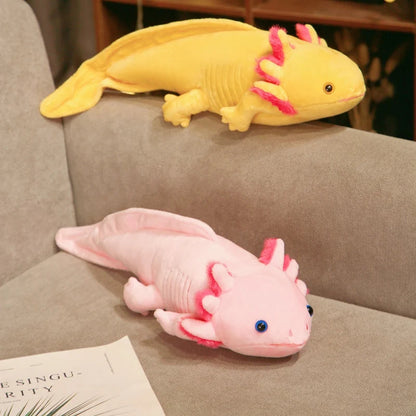 45-80cm Kawaii Colorful Newt Plush Toy Stuffed Cute Axolotl Salamander Fuzzy Plush Fish Appeasing Long Pillow Cushion Kids Gift SS69