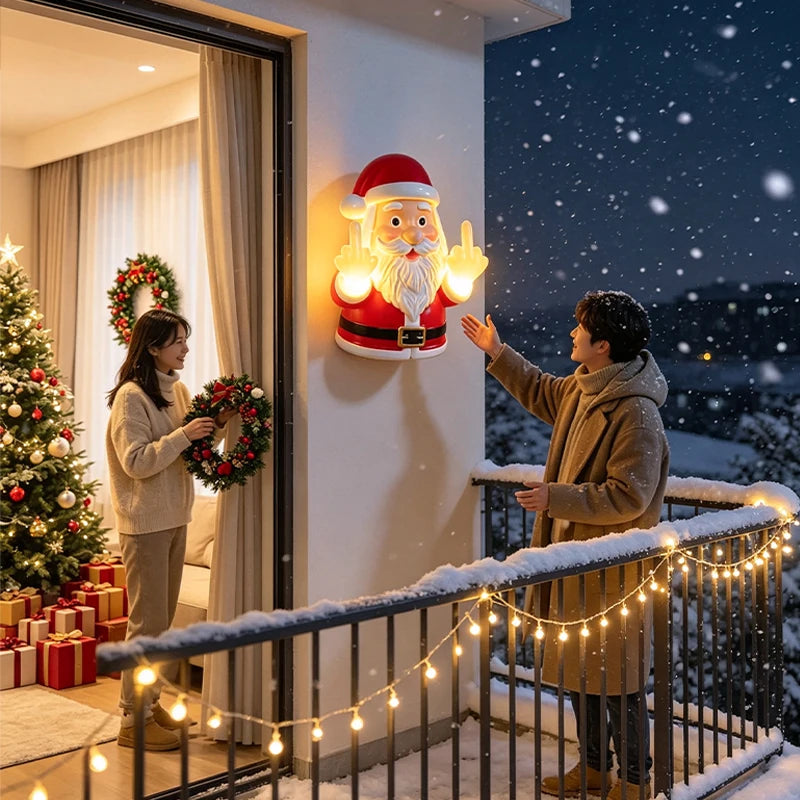 Humorous Glowing Santa Claus Middle Finger Decoration Porch Bedroom Festival Diy Decorative Pendant Party Props Christmas Gifts