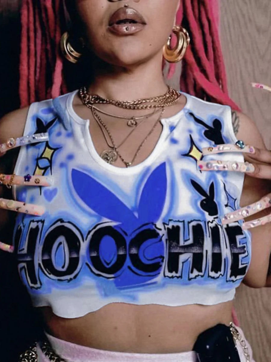 Sexy Letter T Shirts Fashion Cropped Top Printed Sweatshirts Streetswear 2023 Summer Clothes Women Y2K Graphic Tank Tops Tees SS69 22.69 Blue / S