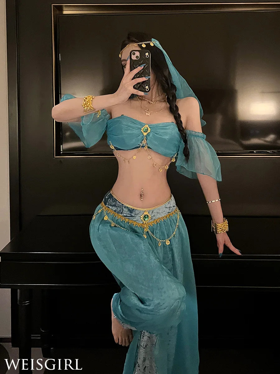 Belly Dance Costume Women's Sexy Arabian Princess Costume Fancy Indian Dance Embroider Bollywoods Jasmine Dress Egyptian Queen