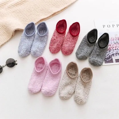 1/3Pairs Thickened Plush Socks Women Winter Warm Coral Fleece Sox Sleeping Slippers Silicone Non-slipInvisible Short Boat Socks