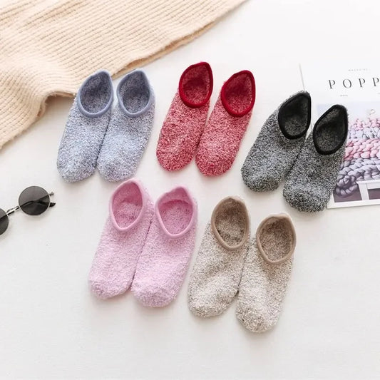 1/3Pairs Thickened Plush Socks Women Winter Warm Coral Fleece Sox Sleeping Slippers Silicone Non-slipInvisible Short Boat Socks