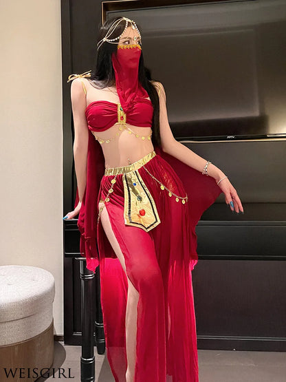 Belly Dance Costume Women's Sexy Arabian Princess Costume Fancy Indian Dance Embroider Bollywoods Jasmine Dress Egyptian Queen