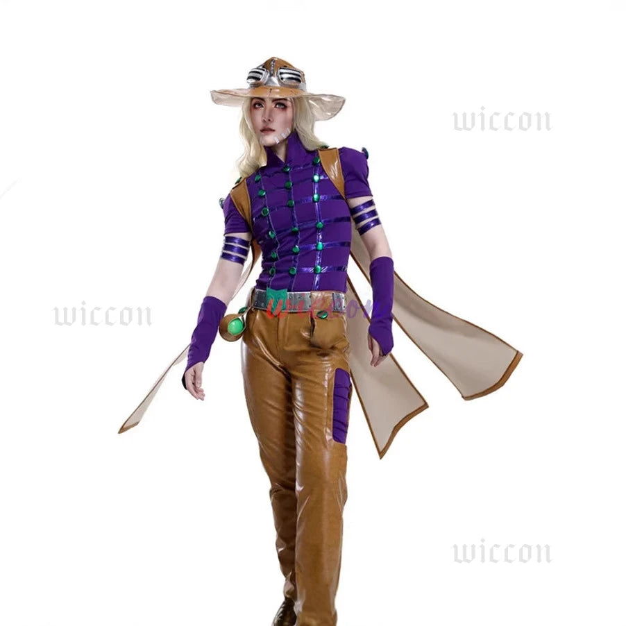 JoJo Spin Master Gyro Zeppli Cosplay Costume Spin Master Zeppli Cosplay Full Set Wig With Hat And Cloak For Halloween Costume