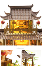 DIY Wooden Chinese Ancient Casa Miniature Building Kits Bookend With Lights Assembled Bookshelf Home Decoration Friends Gifts SS69