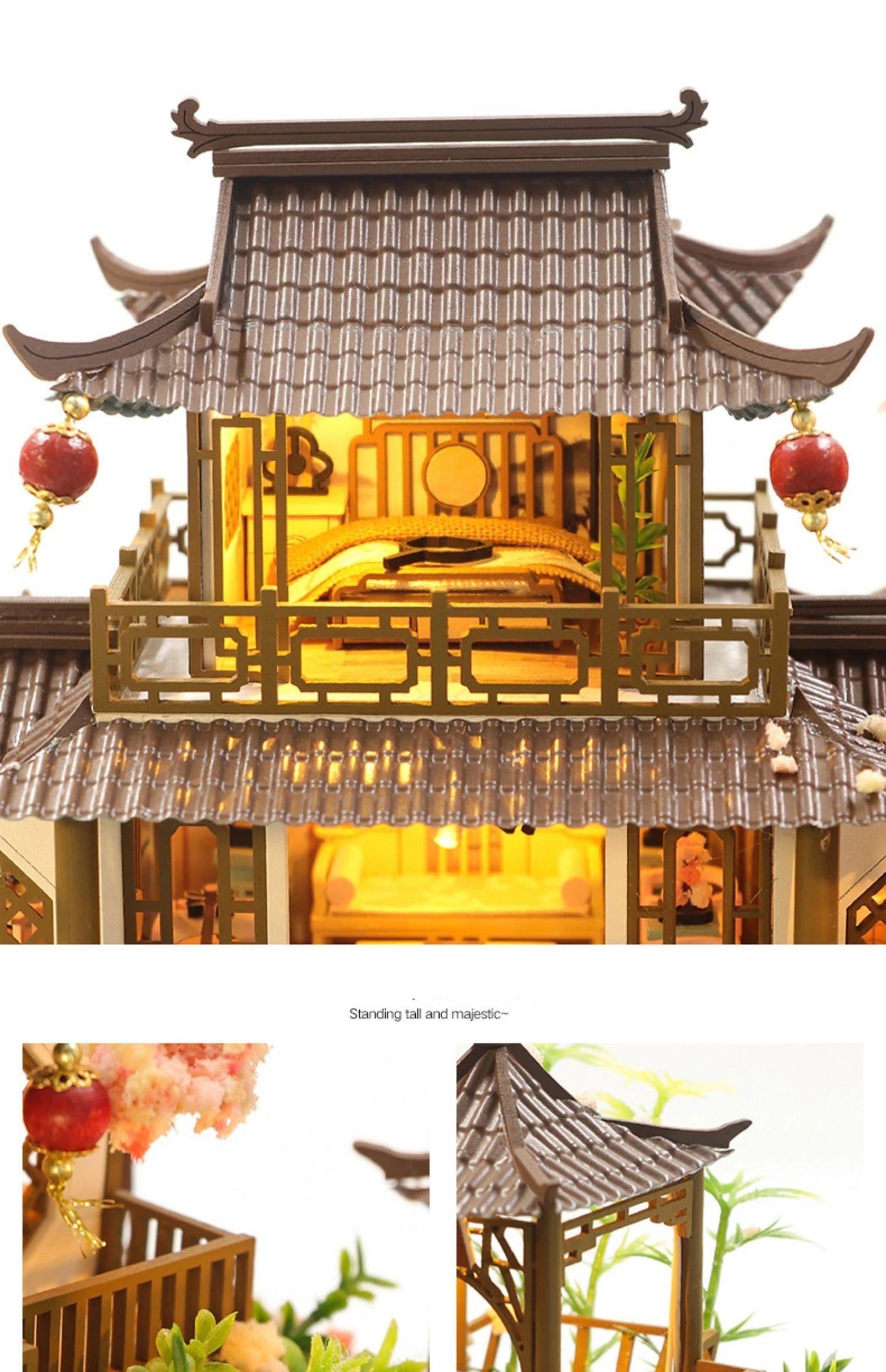 DIY Wooden Chinese Ancient Casa Miniature Building Kits Bookend With Lights Assembled Bookshelf Home Decoration Friends Gifts SS69