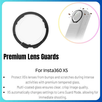 Insta360 X5 Original Accessories Collection Lens Cap Premium Guards Screen Protector Metal Frame Charging Case Battery Pack