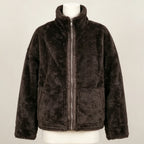 PUAL Women's Fuzzy Fleece Zip-Up Jacket with High Collar & Big Pockets