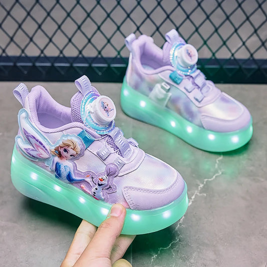 Disney Princess Two Wheels Children's Led Light Roller Skate Shoes For Girls 2025 Glowing Sports Luminous Sneakers