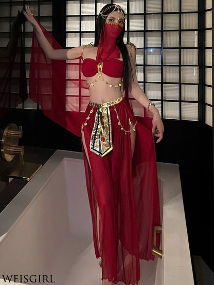 Belly Dance Costume Women's Sexy Arabian Princess Costume Fancy Indian Dance Embroider Bollywoods Jasmine Dress Egyptian Queen