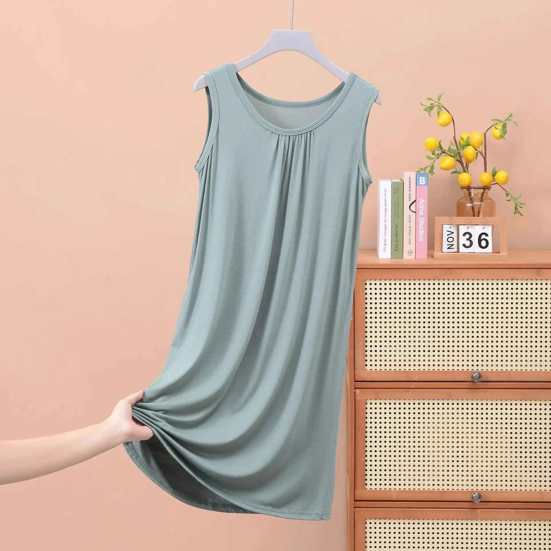 Plus size XL to 8XL Modal sleeveless sleepdress Summer lady's tank dress Loose camisole nightdress comfort dresses