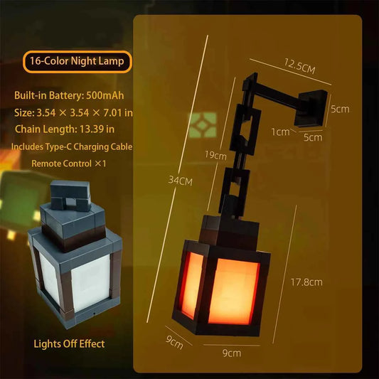 Pixel Design Led Night Light Type-C Rechargeable Remote Control Rgb Game Room Lights Multicolor Cartoon Style Lantern Wall Lamp