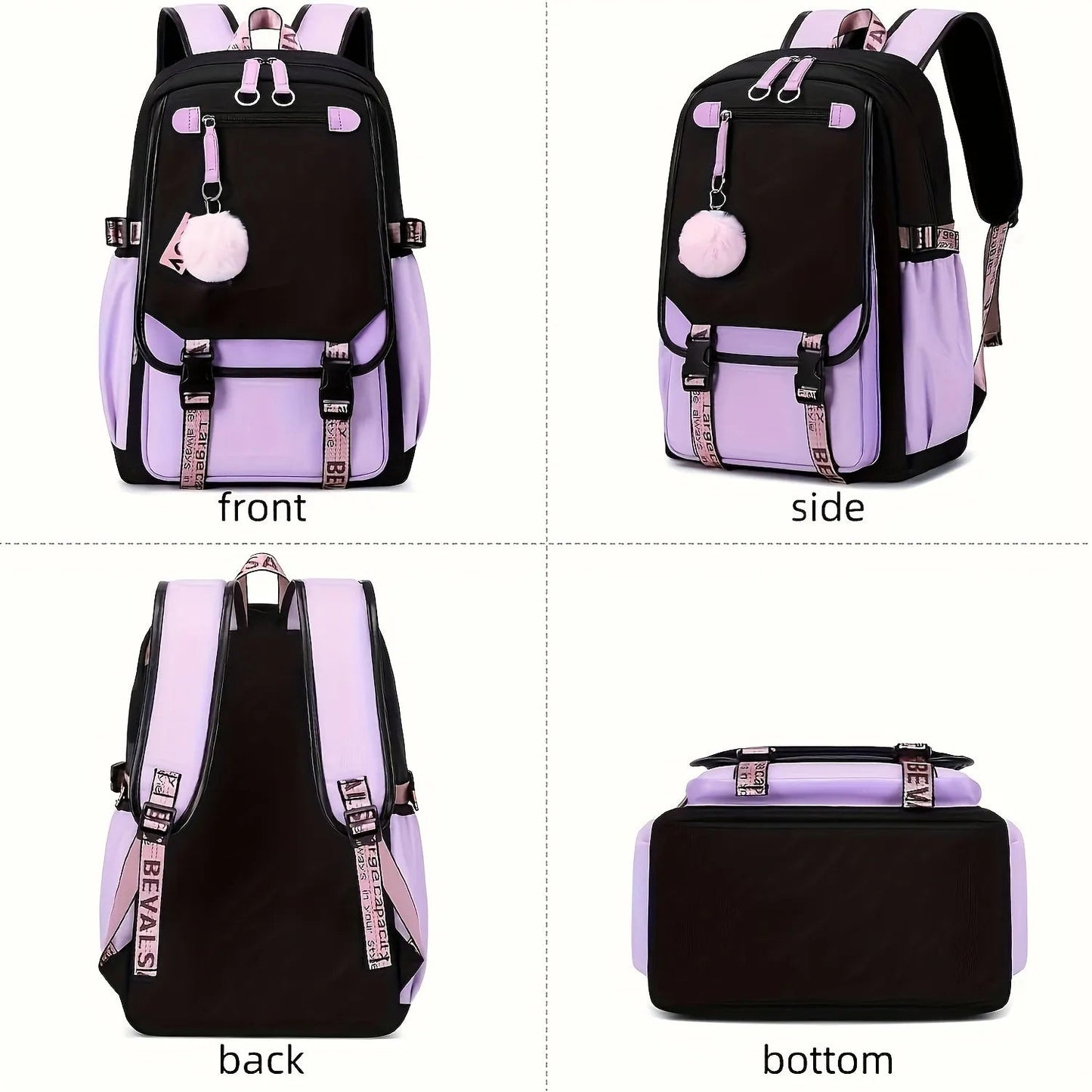 Kuromi Durable Backpack - Cute Purple Travel Daypack for Girls, Large Capacity Foldable Outdoor Rucksack with Adjustable Straps SS69