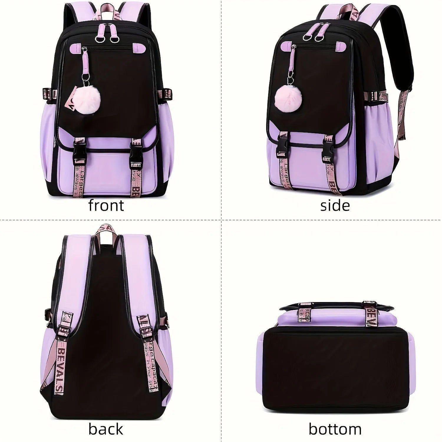 Kuromi Durable Backpack - Cute Purple Travel Daypack for Girls, Large Capacity Foldable Outdoor Rucksack with Adjustable Straps SS69