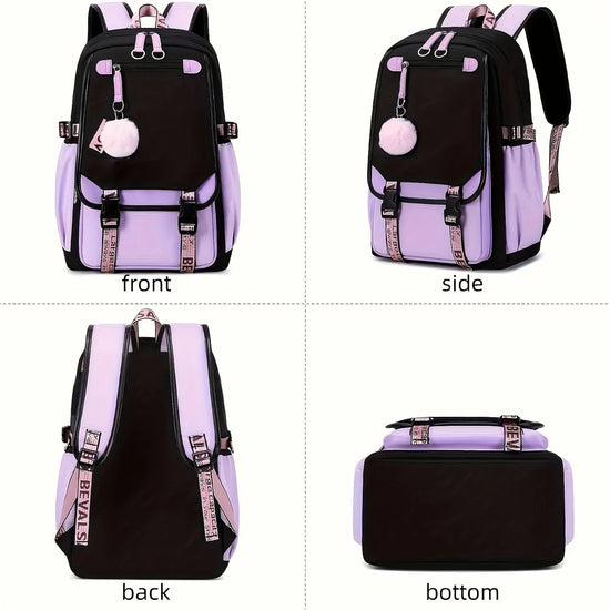 Kuromi Durable Backpack - Cute Purple Travel Daypack for Girls, Large Capacity Foldable Outdoor Rucksack with Adjustable Straps SS69