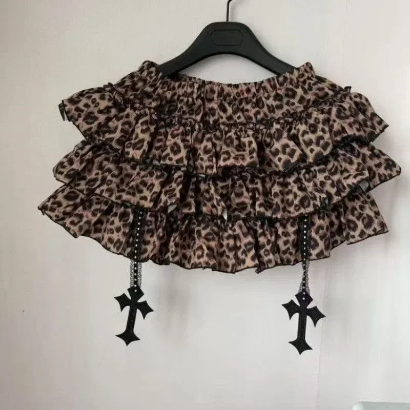 Summer Gothic Y2k Elastic Waist Cross Short Skirt Women High Street Chic Thin Hot Girl Skirts Female Aesthetic New Punk Outfits