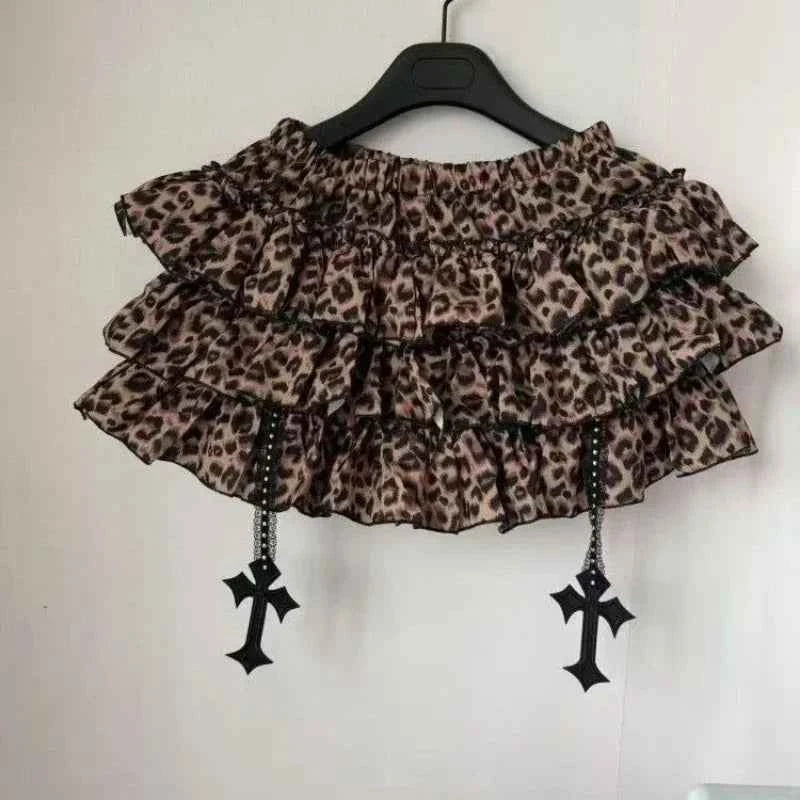 Summer Gothic Y2k Elastic Waist Cross Short Skirt Women High Street Chic Thin Hot Girl Skirts Female Aesthetic New Punk Outfits