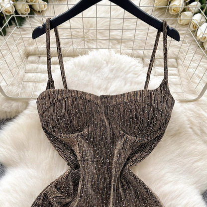 Sexy sleeveless glitter Backless Off Shoulder Fashion Birthday Party Evening Vestido Women Goth Slim Summer Hip Wrap Dress SS69