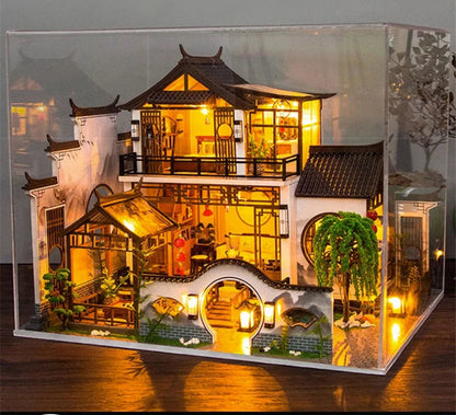 NEW DIY Wooden Doll Houses Japanese Ancient Casa Miniature Building Kits with Furniture Led Dollhouse for Adults Christmas Gifts SS69