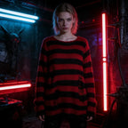 New Women's Punk Gothic Oversized Pullover Sweater Striped Hollow out Cool Harajuku Aesthetics Spring Autumn