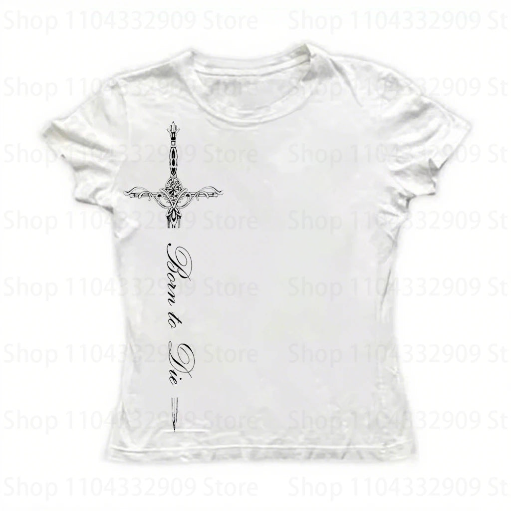 Gothic Grunge Punk Printing Women's Long Sleeve Tee Casual Slim Fit Sexy Chic Emo Girls Crop Top Y2K Harajuku Vintage Streetwear SS69 9.69 WHITE 01 / L