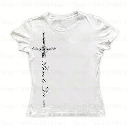 Gothic Grunge Punk Printing Women's Long Sleeve Tee Casual Slim Fit Sexy Chic Emo Girls Crop Top Y2K Harajuku Vintage Streetwear SS69 9.69 WHITE 01 / L