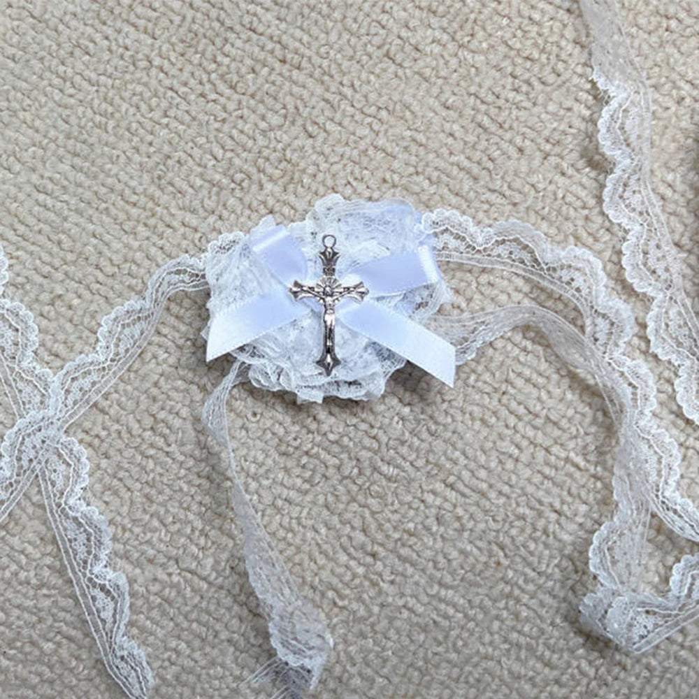 Punk Cross Eye Mask Women Lolita Cosplay Eye Patch Gothic Halloween Heart Bow Lace Eyewear Accessories Xmas Gifts SS69