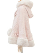 Godivana Faux Rabbit Fur Cape Coat with Rhinestone Bow