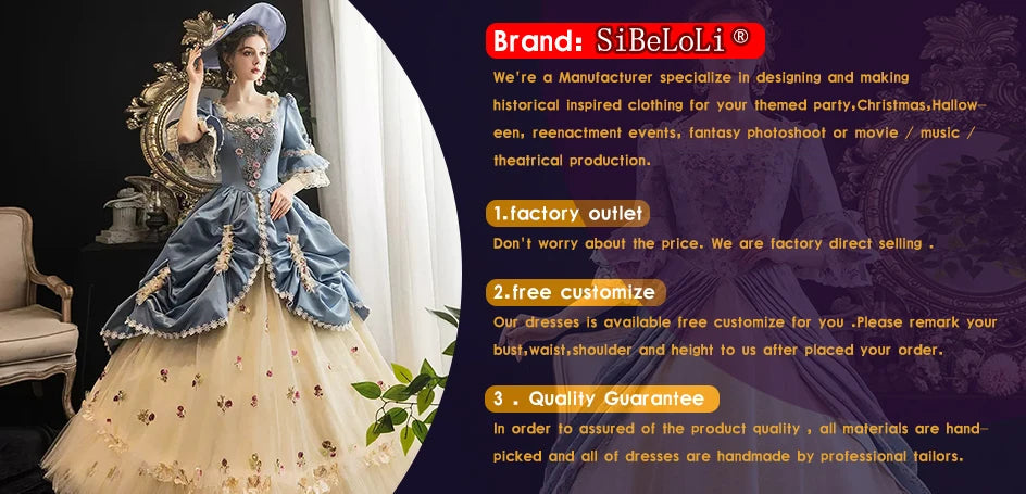 Victorian Masquerade Dresses for Women, Renaissance Dress, 18th Century, Baroque Rococo Marie Antoinette, Historical Clothing SS69