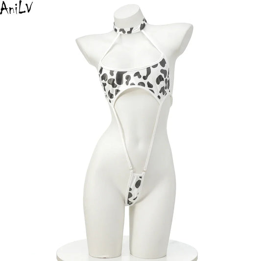 AniLV Cow Series Swimsuit Bodysuit Bikini Maid Unifrom Costume Summer Beach Kawaii Girl Swimwear Skirt Uniform Set Cosplay