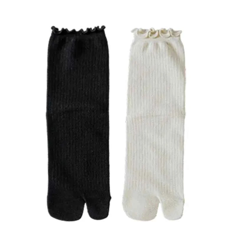 Japanese Ruffled Edge Cotton Split Toe Socks Solid Color Two-Toed Sock Unisex Harajuku Simple Tabi Socks High Elastic Hosiery