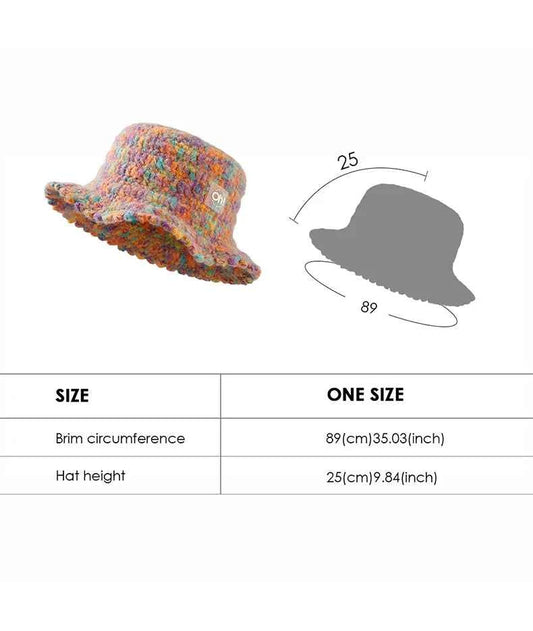 OhSunny Autumn Winter Wavy Brim Bucket Hats,Rainbow Cute Thermal Caps Women's Outdoor Warm Hand-knitted Fisherman Caps Packable