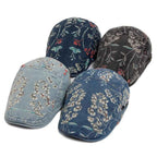 New Vintage Print Denim Beret Women Men Cotton Newsboy Cap Casual Visor Fashion Flat Hat Adjustable Berets For Spring Autumn