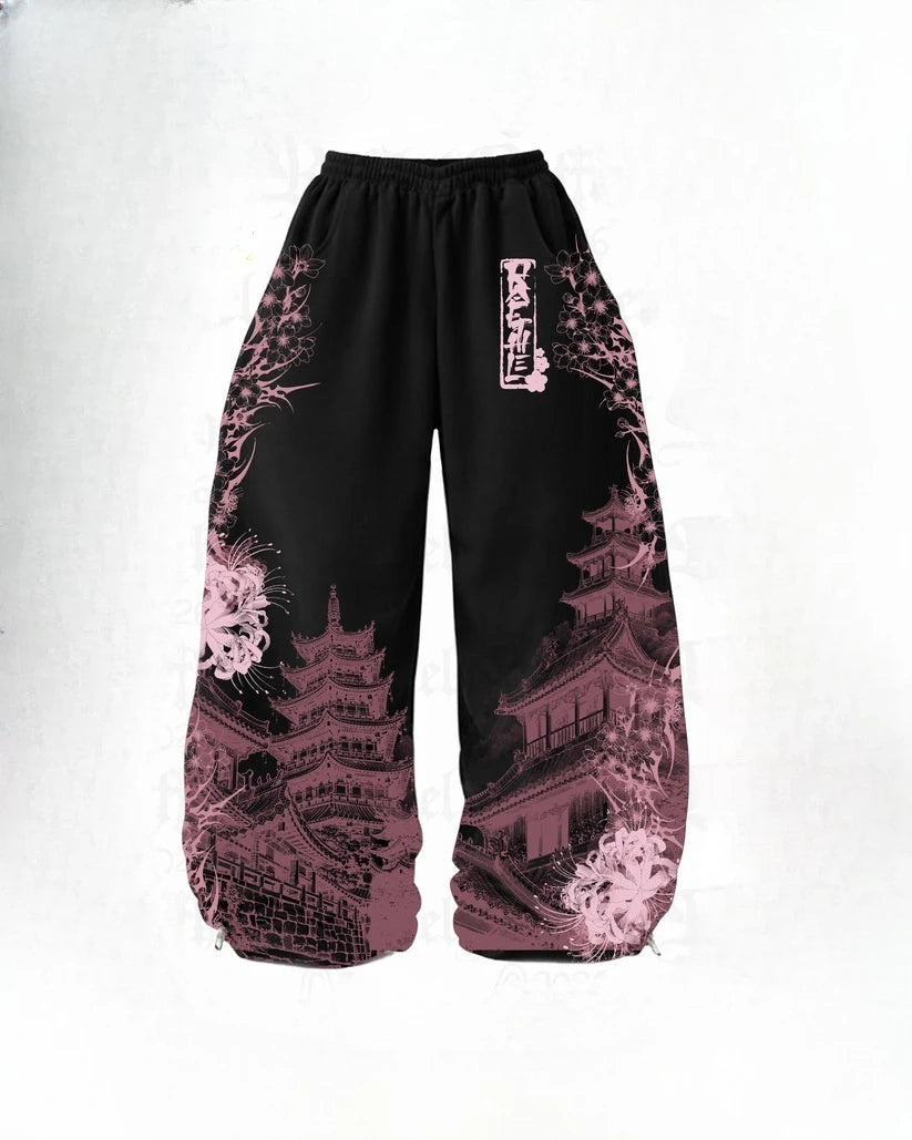Equinox Flower Japanese Leisure Pants Manga Printing Men Women Slacks Trousers Y2K Gothic Wide Pants